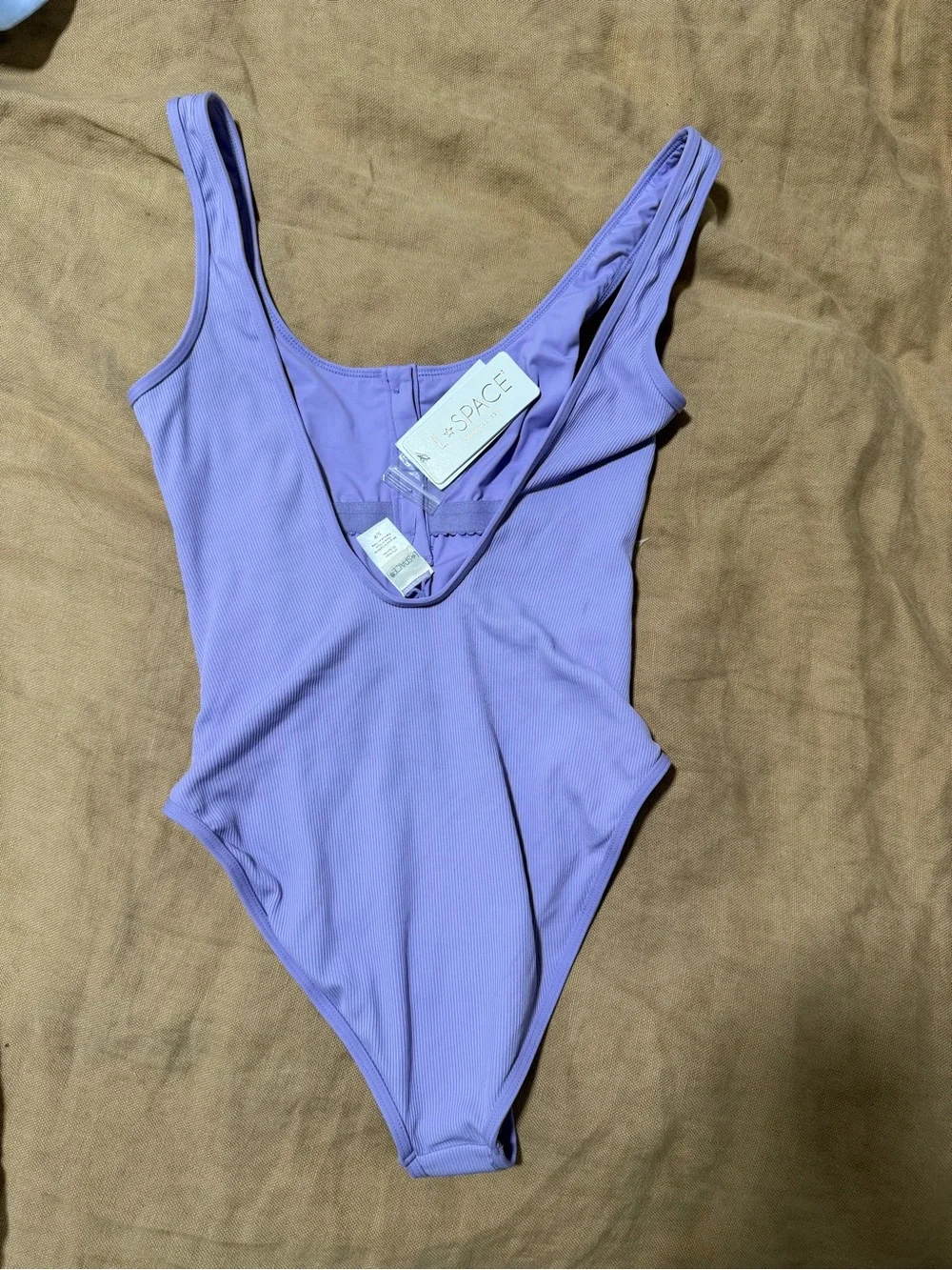 NEW NWT L space float on one piece swimsuit wisteria lavender buttons. low back
